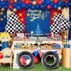 14 Pcs Car Decorations Racing Cars Birthday Party Supplies 4 Tire Tube Swim Ring Inflatable Tire Floats for Pool with 10 Balloons 18 Inch Race Balloons for Birthday Party(Plaid Style) view 2