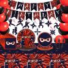 162 Pcs Ninja Birthday Party Decoration Set Ninja Warrior Party Supplies Kit Includes Karate Master Tableware Tablecloth Hanging Banners Foil Swirls Cutouts Balloons for Kids Boys Karate Party Favors view 1