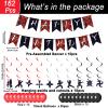 162 Pcs Ninja Birthday Party Decoration Set Ninja Warrior Party Supplies Kit Includes Karate Master Tableware Tablecloth Hanging Banners Foil Swirls Cutouts Balloons for Kids Boys Karate Party Favors view 2