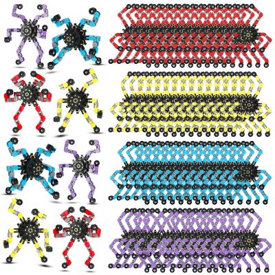 Junkin 100 Pcs Funny Sensory Fidget Toy Bulk Transformable Chain Robot Finger Toys Fidget Spinners Stress Relief Fingertip Gyro Mechanical Spiral Spinner Valentine's Gift for Adult Kids(Classic)