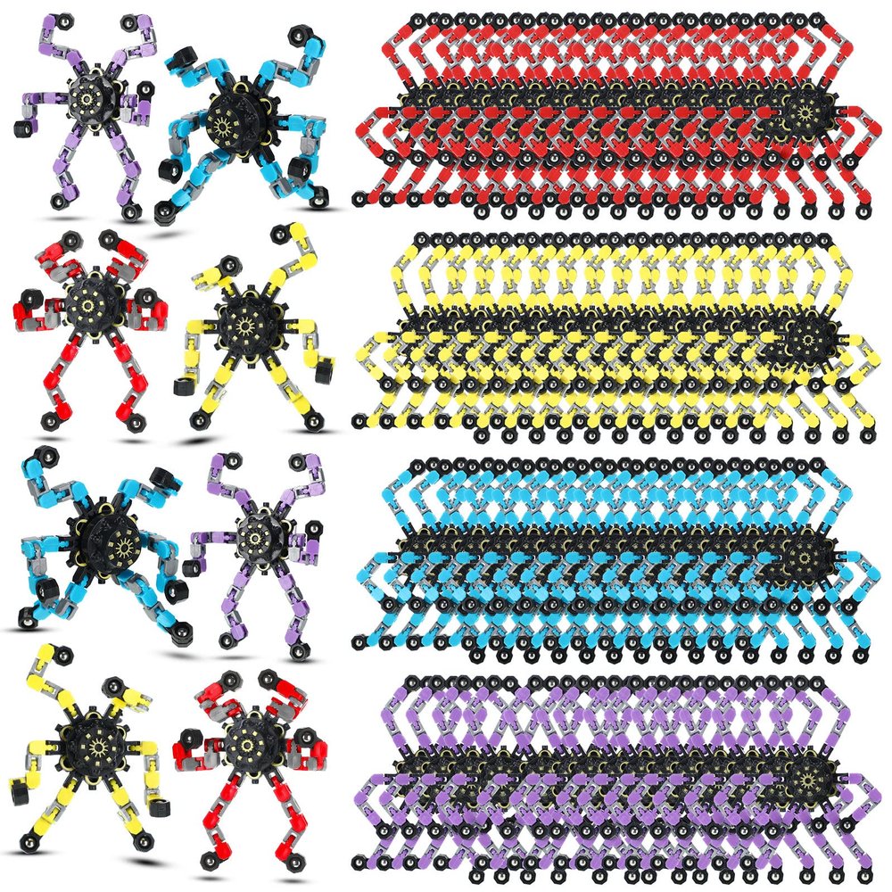 Junkin 100 Pcs Funny Sensory Fidget Toy Bulk Transformable Chain Robot Finger Toys Fidget Spinners Stress Relief Fingertip Gyro Mechanical Spiral Spinner Valentine's Gift for Adult Kids(Classic)