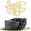 Gyufise 1Pc Sweet Teenager 16 Cake Topper Glitter 16th Birthday Cake Pick for Cheers to 16 Years Old 16th Birthday Party Cake Decorations Supplies Gold view 1