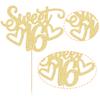 Gyufise 1Pc Sweet Teenager 16 Cake Topper Glitter 16th Birthday Cake Pick for Cheers to 16 Years Old 16th Birthday Party Cake Decorations Supplies Gold view 3