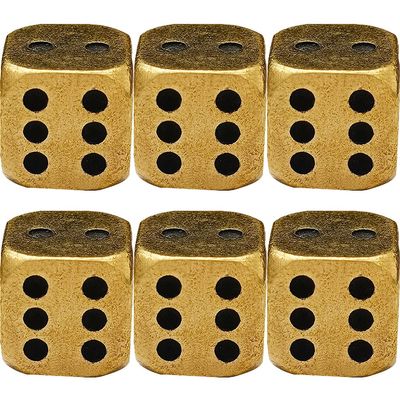 LOGOFUN 6pcs Solid Brass Dice Metal Dice Tables Board Game Props Small Craft Party Supply