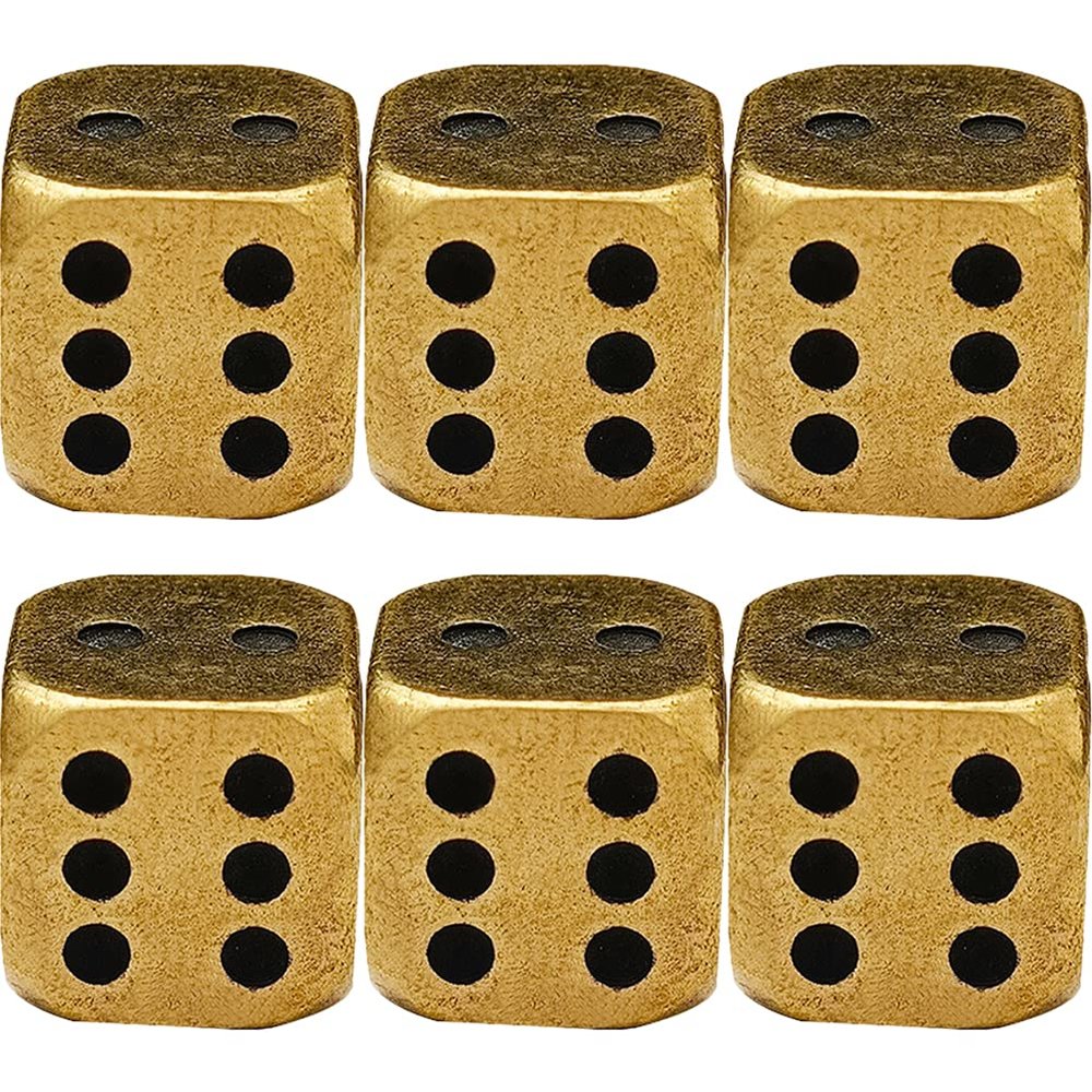 LOGOFUN 6pcs Solid Brass Dice Metal Dice Tables Board Game Props Small Craft Party Supply