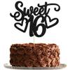 Gyufise 1Pc Sweet Teenager 16 Cake Topper Glitter 16th Birthday Cake Pick for Cheers to 16 Years Old 16th Birthday Party Cake Decorations Supplies Black view 1