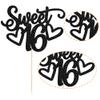 Gyufise 1Pc Sweet Teenager 16 Cake Topper Glitter 16th Birthday Cake Pick for Cheers to 16 Years Old 16th Birthday Party Cake Decorations Supplies Black view 3