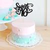Gyufise 1Pc Sweet Teenager 16 Cake Topper Glitter 16th Birthday Cake Pick for Cheers to 16 Years Old 16th Birthday Party Cake Decorations Supplies Black view 4