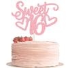 Gyufise 1Pc Sweet Teenager 16 Cake Topper Glitter 16th Birthday Cake Pick for Cheers to 16 Years Old 16th Birthday Party Cake Decorations Supplies Pink view 1