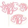 Gyufise 1Pc Sweet Teenager 16 Cake Topper Glitter 16th Birthday Cake Pick for Cheers to 16 Years Old 16th Birthday Party Cake Decorations Supplies Pink view 3