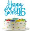 Gyufise 1Pc Happy Sweet 16 Cake Topper Glitter 16th Birthday Cake Pick for Cheers to 16 Years Old 16th Birthday Party Cake Decorations Supplies Light Blue view 1