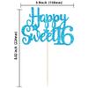 Gyufise 1Pc Happy Sweet 16 Cake Topper Glitter 16th Birthday Cake Pick for Cheers to 16 Years Old 16th Birthday Party Cake Decorations Supplies Light Blue view 2