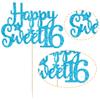 Gyufise 1Pc Happy Sweet 16 Cake Topper Glitter 16th Birthday Cake Pick for Cheers to 16 Years Old 16th Birthday Party Cake Decorations Supplies Light Blue view 3