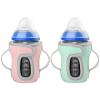 Beautyflier Glass Baby Bottle Sleeve Covers for 9oz Nature Baby Bottles with Dual Handle, 3.8mm Thicken Heat and Cold Retention Baby Bottle Sleeve (Pink+Green) view 1