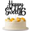 Gyufise 1Pc Happy Sweet 16 Cake Topper Glitter 16th Birthday Cake Pick for Cheers to 16 Years Old 16th Birthday Party Cake Decorations Supplies Black view 1