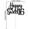 Gyufise 1Pc Happy Sweet 16 Cake Topper Glitter 16th Birthday Cake Pick for Cheers to 16 Years Old 16th Birthday Party Cake Decorations Supplies Black view 2