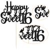 Gyufise 1Pc Happy Sweet 16 Cake Topper Glitter 16th Birthday Cake Pick for Cheers to 16 Years Old 16th Birthday Party Cake Decorations Supplies Black view 3