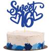 Gyufise 1Pc Sweet Teenager 16 Cake Topper Glitter 16th Birthday Cake Pick for Cheers to 16 Years Old 16th Birthday Party Cake Decorations Supplies Blue view 1