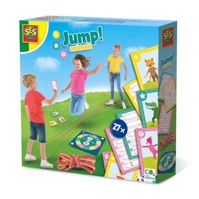 SES Creative 02248 Jump! Animals - French Skipping Challenges - Cards with Cool Tricks, Pictures with Animals, Age 3+