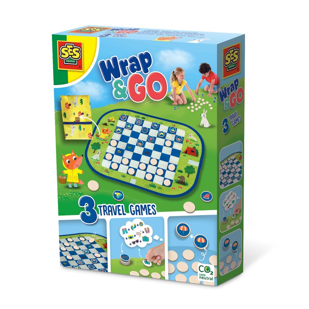 SES Creative 02237 Wrap&Go Travel Games-Checkers-Memo-Pack Your Bags