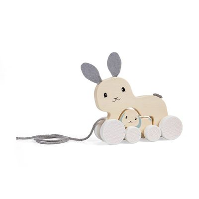 Bigjigs Toys FSC Certified Bunny & Baby Pull Along Toy - Eco-Friendly Rabbit Pull Along with Cord & Baby Bunny Push-Along, Quality Pull Along Toys for 1 Year Olds, Wooden Baby Toys