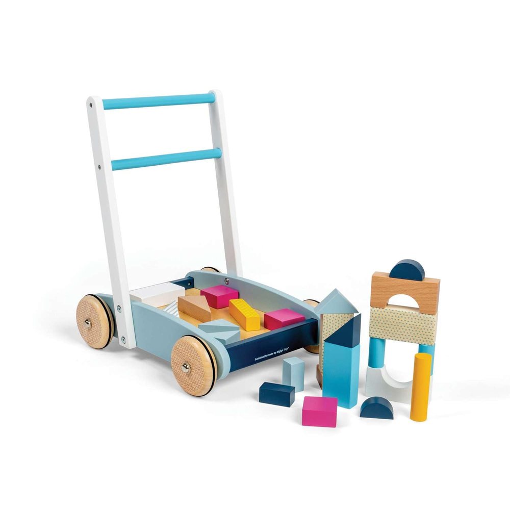 Bigjigs Toys FSC Certified Wooden Baby Walker - Sustainable Wooden Walkers for Babies, Includes Building Blocks, Baby Walkers for 1 Year Olds, Push Along Toys