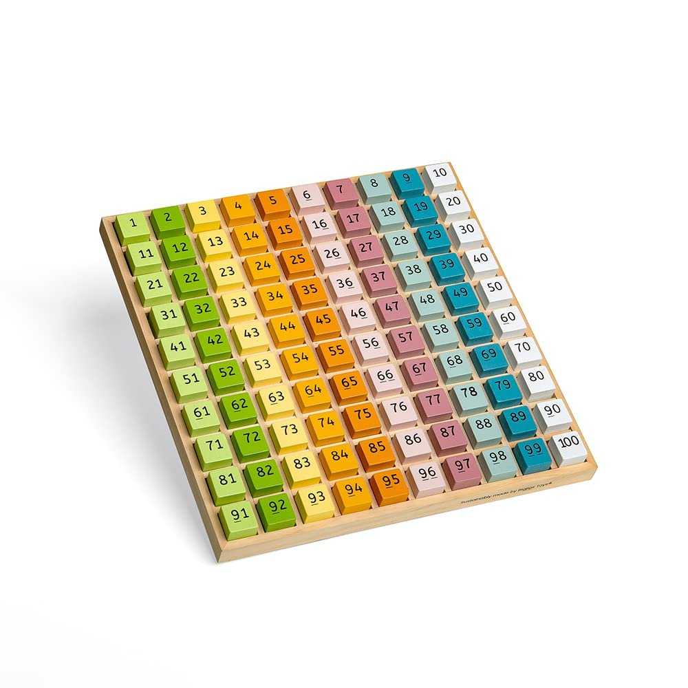 Bigjigs Toys FSC Certified Wooden Number Counting Tray - 100 Piece Maths Game, Quality Eco-Friendly Educational Toys & Teacher Supplies, Montessori Toys