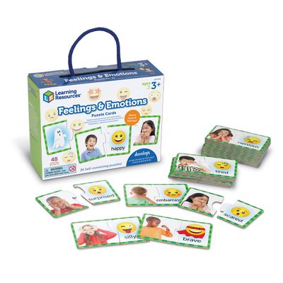 Learning Resources Feelings & Emotions Puzzle Cards, 48 Pieces, Ages 3+, Social Skills, speech therapy materials, Social Emotional Learning Toys and Games for Kids