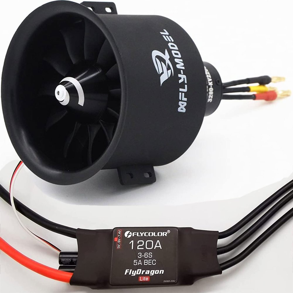 80mm EDF 12 Blades Ducted Fan with 3280-1450KV RC Brushless Motor with 120A ESC 3-6S Electric Speed Controller for RC Jet Airplane