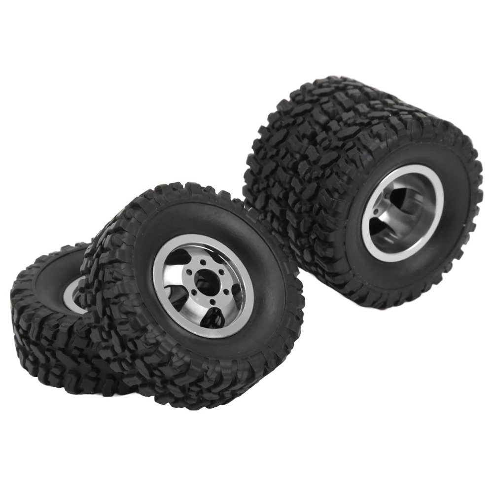 Bnineteenteam 4WD Rubber Tires Aluminum Alloy Wheel Hub for C14 C24 B14 B24 B16 B36 1/16 RC Car Upgrade Part (Silver)