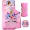 Unicorn Toddler Nap Mats for Preschool Daycare Girls Pink Cartoon Kids Sleeping Mats Toddler Slumber Bag Nap Pad with Removable Pillow for Girls Boys Kindergarten Sleepovers Travel and Camping view 1