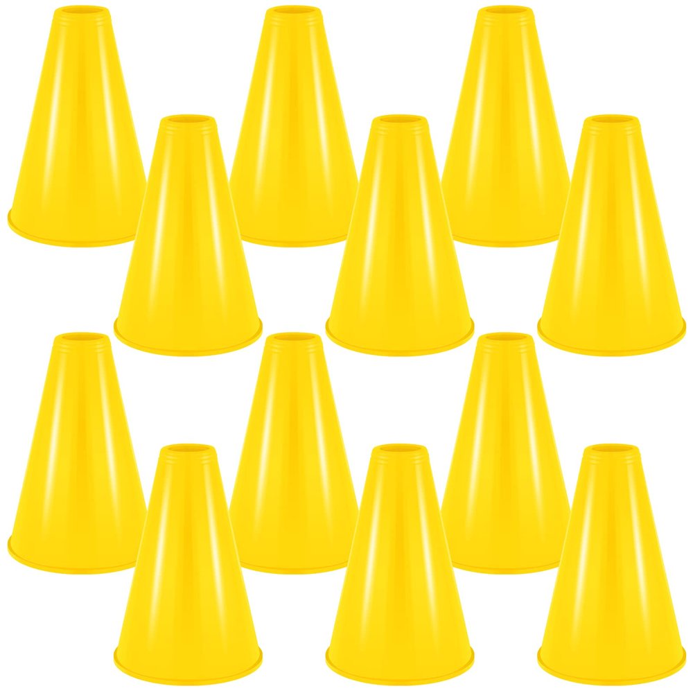 Woanger 12 Pieces Cheer Megaphone for Party Favors Sports Cheers Party Noisemaker DIY Plastic Megaphone for Sports Match Mardi Gras Outdoor Activities(Yellow)