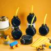 Amyhill 24 Pieces 12 oz Construction Monster Truck Shaped Cups Set Party Favors Truck Construction Cups with Orange Straw Birthday Halloween Christmas Supplies Decoration Plastic for Kids Party view 3