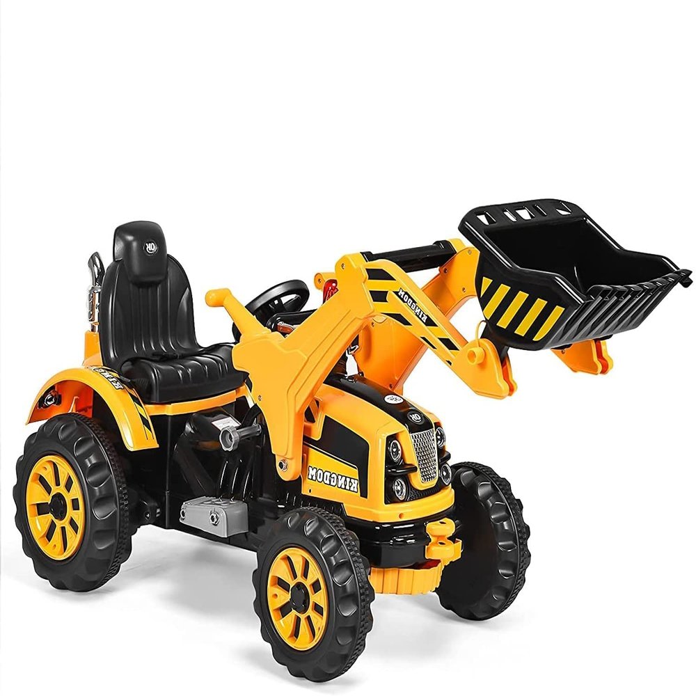 OLAKIDS Kids Ride On Excavator Digger Cart, 12V Battery Powered Construction Tractor with Working Bucket, Horn, Battery Powered Front Loader Digger for Toddlers, Pretend Play Toy Car (Orange)