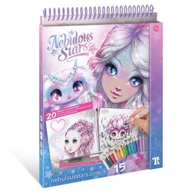 Nebulous Stars Watercoloring Book Set Featuring Estrelia 20 Unique Illustrations, 15 Watercolor Pencils, Refillable Brush, and Artistic Tools for Kids Ages 7+