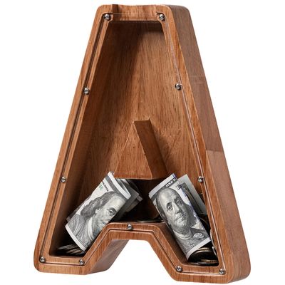Piggy Bank for Kids Boys Girls, Wooden Large Letter Piggy Bank Alphabet Money Bank with Initial A, Coin Bank Fun Gifts for Birthday, Christmas, Festival, Baby Shower