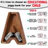 Piggy Bank for Kids Boys Girls, Wooden Large Letter Piggy Bank Alphabet Money Bank with Initial A, Coin Bank Fun Gifts for Birthday, Christmas, Festival, Baby Shower view 4