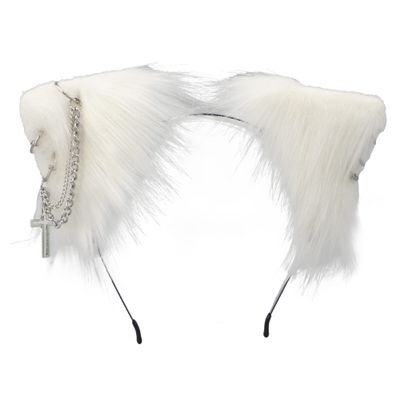 VIGVAN Cat Cosplay Ears Accessories Punk Gothic Cross Cat Ears Headbands Clips (White)
