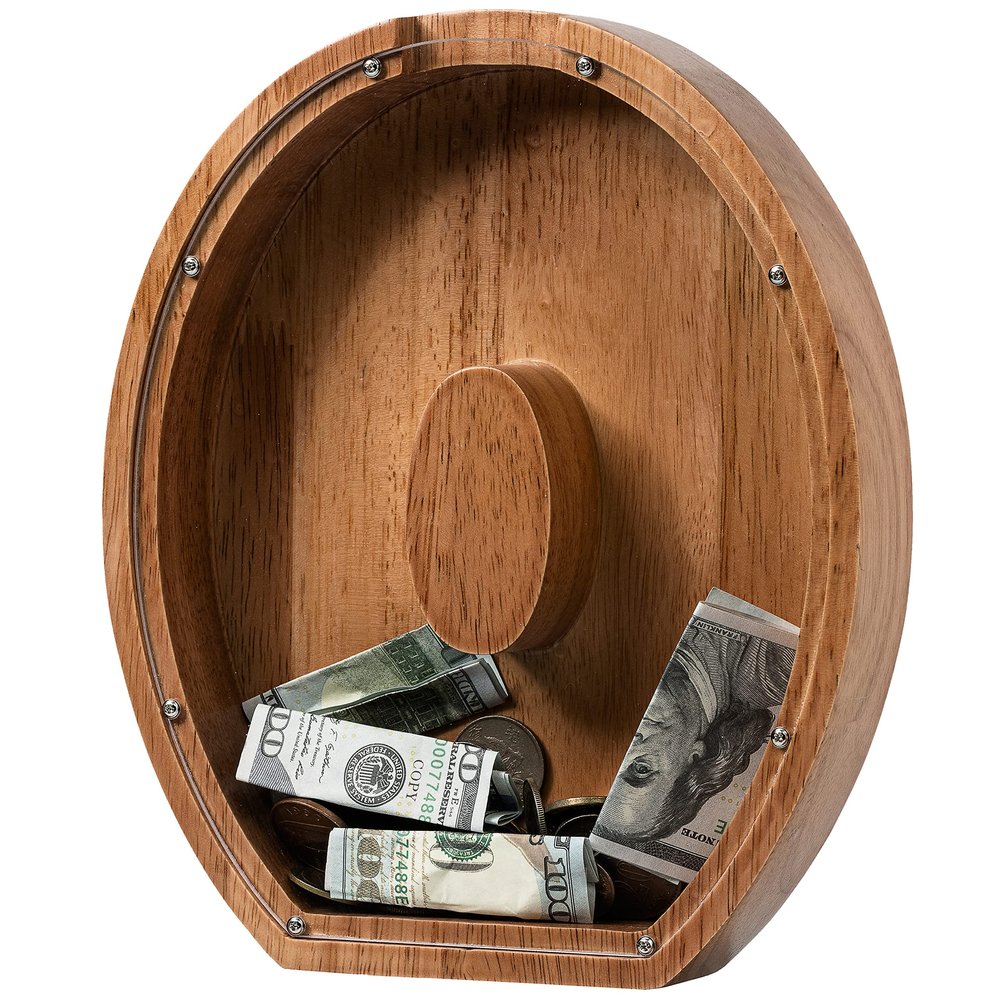 Piggy Bank for Kids Boys Girls, Wooden Large Letter Piggy Bank Alphabet Money Bank with Initial O, Coin Bank Fun Gifts for Birthday, Christmas, Festival, Baby Shower