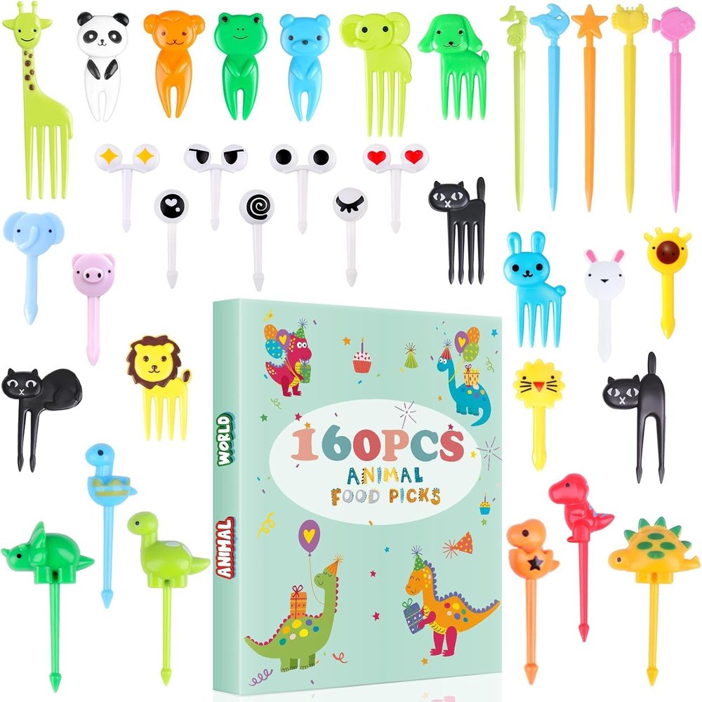 160PCS Food Picks for Kids with Storage Box, Kids Lunch Accessories for Bento Box, Animal Kids Food Picks for Picky Eater, Cute Toothpicks for Food Fruit, Fun Toddler Food Picks - BPA Free