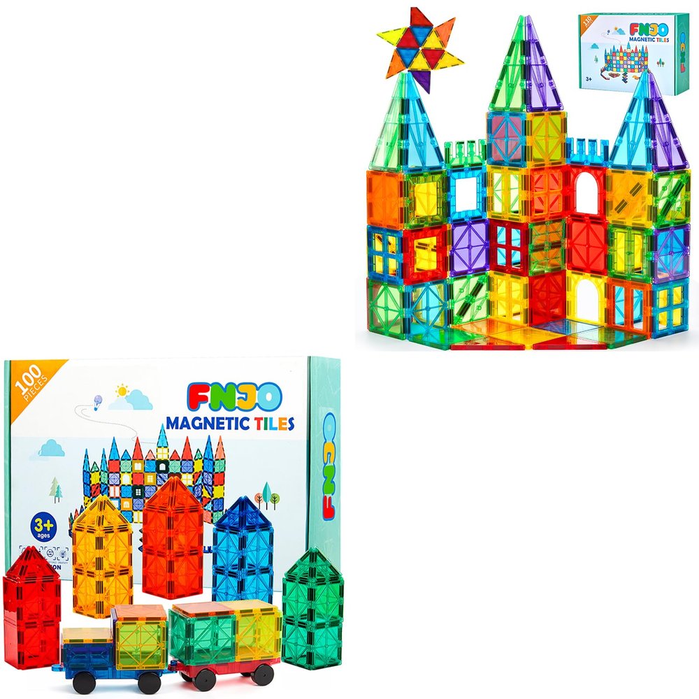 FNJO Magnetic Tiles 100 pcs(Including 2 Cars) + 110 pcs(no car)