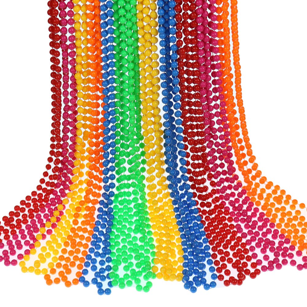 GiftExpress 72pc 33" 7mm Neon Beaded Necklaces, Bulk Mardi Gras Party Beads Necklaces, Holiday Beaded Costume Necklace for Party