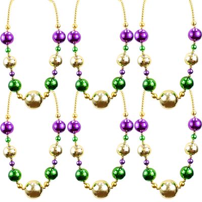 GiftExpress 6PC 44 Inch Jumbo Bead Necklace for Party Favors, Mardi Gras Festival, Parades