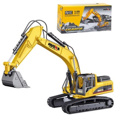 Qcar Excavator Construction Vehicle Toys Heavy Duty Alloy Hydraulic Excavator, 1:50 Scale Diecast Site Digger Toy Truck for Kids 8,9,10,11,12 Year Old and up