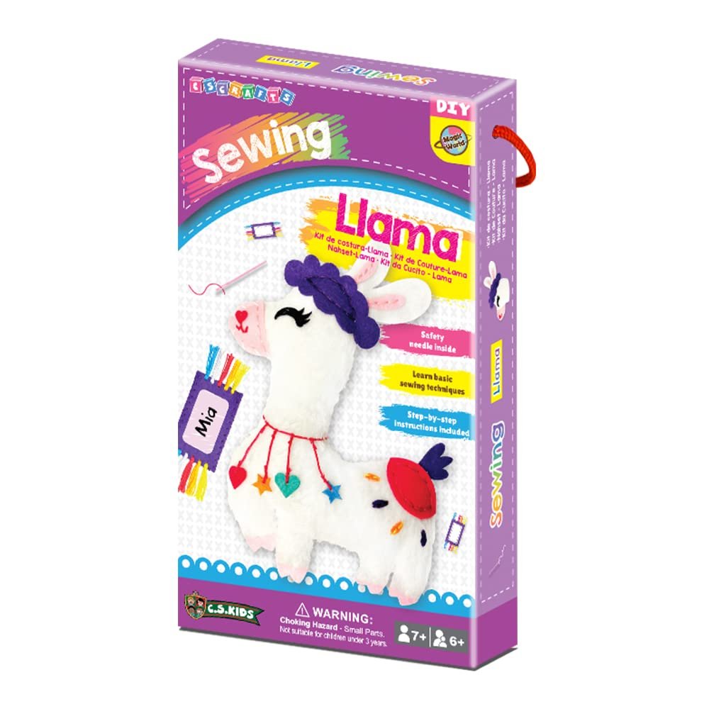 C.S. Kids Magic World DIY Personalised Sewing Kit - SA21 My Llama |Frist Sewing Arts & Crafts Gifts | Educational Sewing Kit for Kids(Safety Needle & Instruction Included)