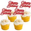 24Pcs Happy Birthday Cupcake Toppers Red Glitter Birthday Cupcake Food Picks for Celebrating Happy Birthday Party Cake Decorations Supplies view 1