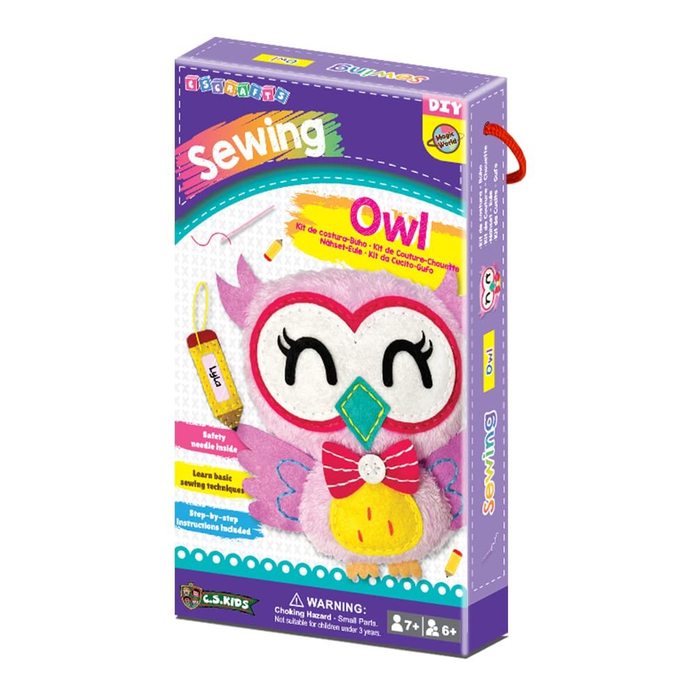 C.S. Kids Magic World DIY Personalised Sewing Kit - SA20 My Owl |Frist Sewing Arts & Crafts Gifts | Educational Sewing Kit for Kids(Safety Needle & Instruction Included)