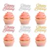 24Pcs Happy Birthday Cupcake Toppers Glitter Birthday Cupcake Food Picks for Celebrating Happy Birthday Party Cake Decorations Supplies Gold Rose Gold Silver view 1
