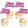 24Pcs Happy Birthday Cupcake Toppers Purple Glitter Birthday Cupcake Food Picks for Celebrating Happy Birthday Party Cake Decorations Supplies view 1