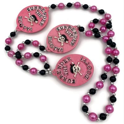 Gasparilla Surrender the Booty Pink Pirate Necklace New Orleans Mardi Gras Festival Party